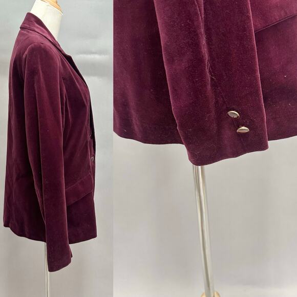 Vintage 90s  Y2k Burgundy Velvet Blazer Jacket Classic Tailored Fit Size 12 - Picture 5 of 16